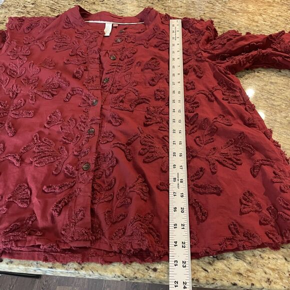 Anthropologie Pilcro Medium  Red Whitney Chenille Textured Floral Button Up - Picture 12 of 12